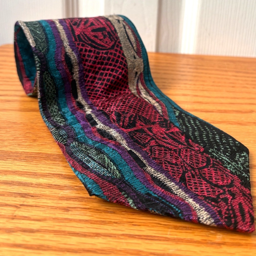 VINTAGE 1990's COOGI Multicolor Abstract 100% Silk Artwear Tie